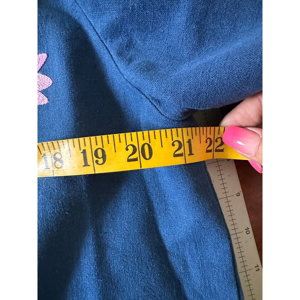 Alix of Bohemia Cabana Jacket Size Large Blue Floral Embroidered Linen Tie Front - Picture 9 of 12